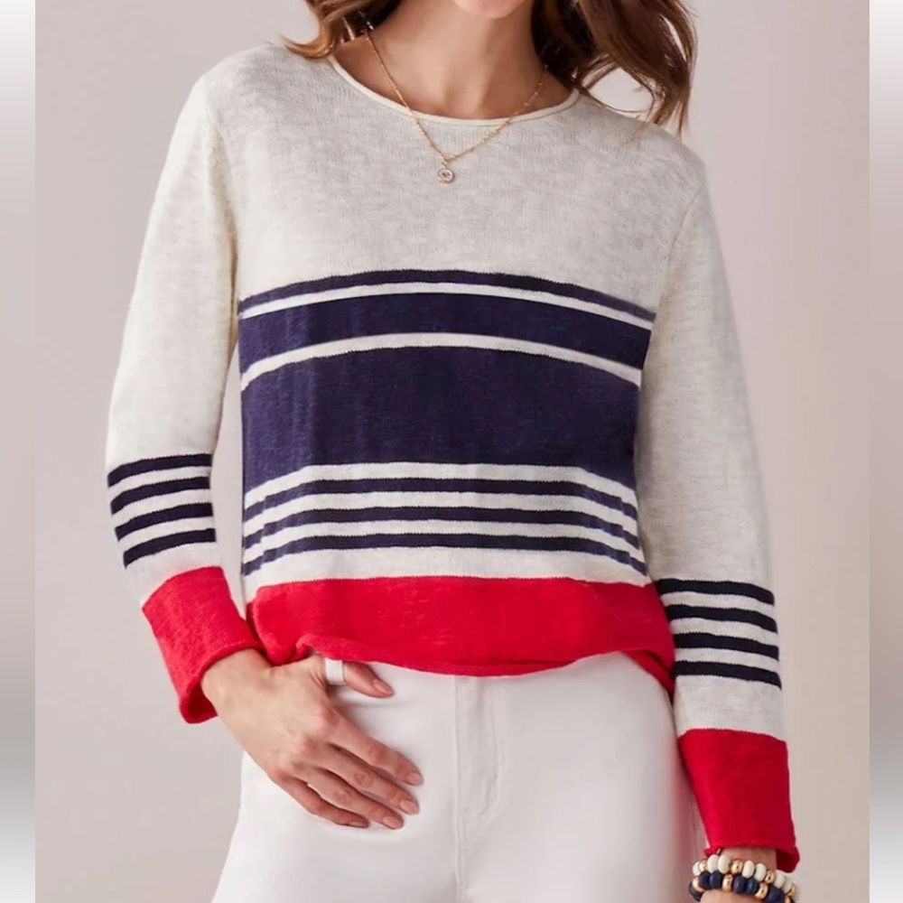 Charlie Page Red, White & Blue Knit Striped Women's Sweater, size XL